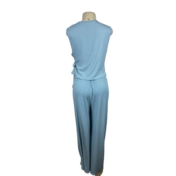 Yozy Light Blue Sleeveless Casual Set with Tie Waist Wide and Leg Sz XXL - New - Picture 3 of 10